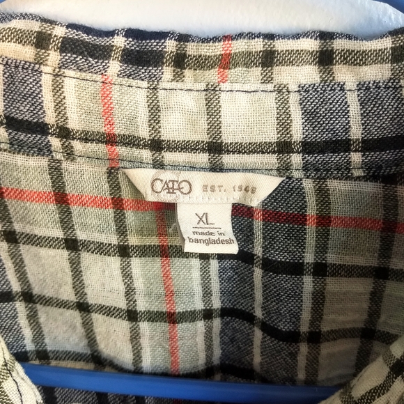 5/$30 EUC Cato Women's Tan/Red-Black Striped Non-Stretch Plaid Shirt Size XL - Picture 5 of 5